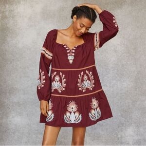 NWT Anthropologie Let Me Be Embroidered “Raspberry” Tunic Dress Size Large